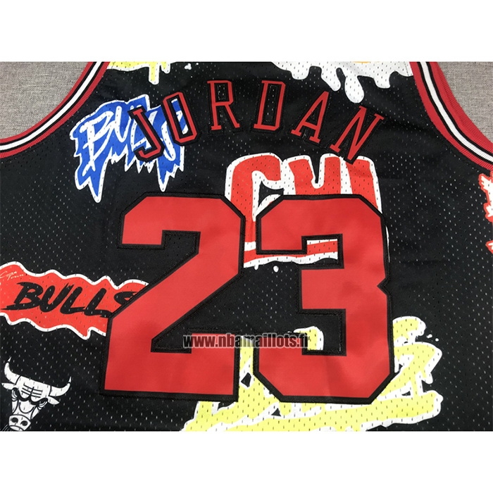 Maillot Chicago Bulls Michael Jordan NO 23 Slap Sticker Mitchell & Ness 1997-98 Noir